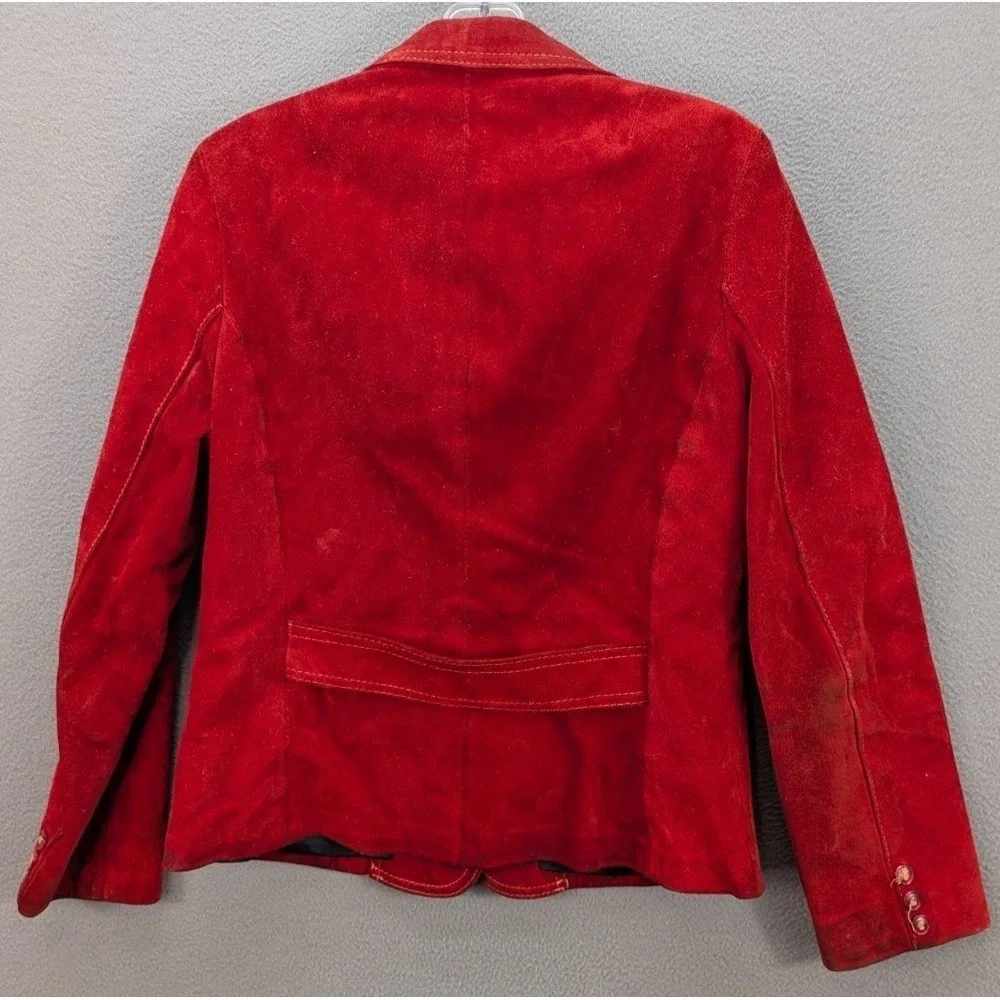 Vtg Dorby Casuals Blazer Jacket Womens 13/14 Red Suede One Button Western Grunge